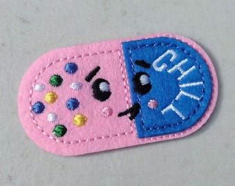Chill pill funny embroidered iron-on patch. Nurse doctor medical clothing decorative patches