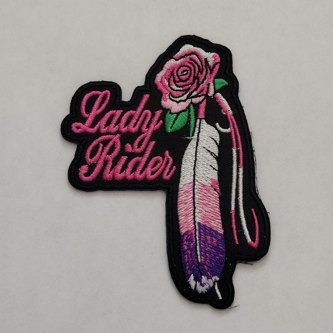 Lady Rider Pink Rose and Feather Biker Embroidered Iron-on Patches - Etsy
