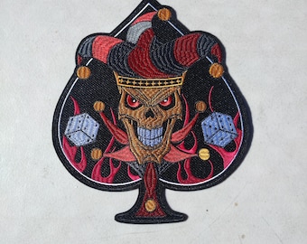 Spade Jester clown dice skull biker hip hop Large embroidered iron-on patch back patches
