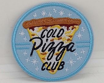 Cold pizza club embroidered iron-on patch