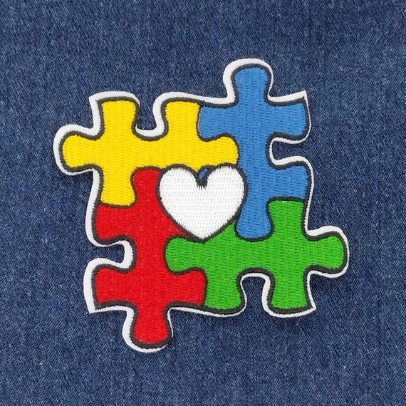 Autism Awareness Puzzle Heart Embroidered Iron-on Patch  display picture 1