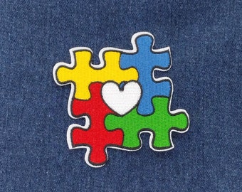 Autism awareness Puzzle heart embroidered iron-on patch sewing appliques clothing sticker fabric patches