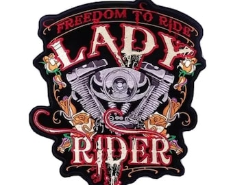 Lady Rider Large Embroidered Iron on Biker club MC Badges Jackket Patches Motorcycle Back Patch
