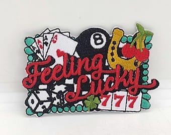 Feeling Lucky embroidered iron-on patch Casino the gambler Gambling dice cards poker patches