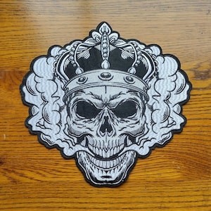 Royalty Kind skull with smoke large embroidered iron-on patch biker hip hop jacket patches