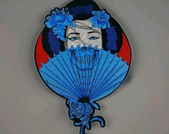 Geisha girl japanese day of the dead large Embroidered iron-on patch