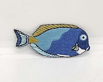 Exotic tropical fish blue tang embroidered iron-on patch
