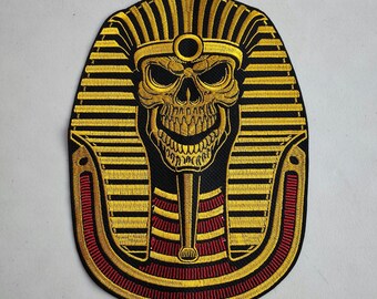 Egyptian pharaoh skull king embroidered iron-on patch large