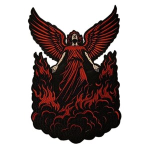 Fallen Angel Large Embroidered Iron-on Patch Archangel with flames Patches