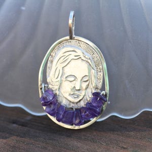 Natural Amethyst Handmade Madonna Pendant in Solid Sterling Silver , February Birthstone , Healing , Religious , CLEARANCE image 4