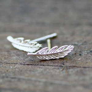 Tiny Feather Earrings Sterling Silver 925 , Stud Style , Small Earrings , From Canada