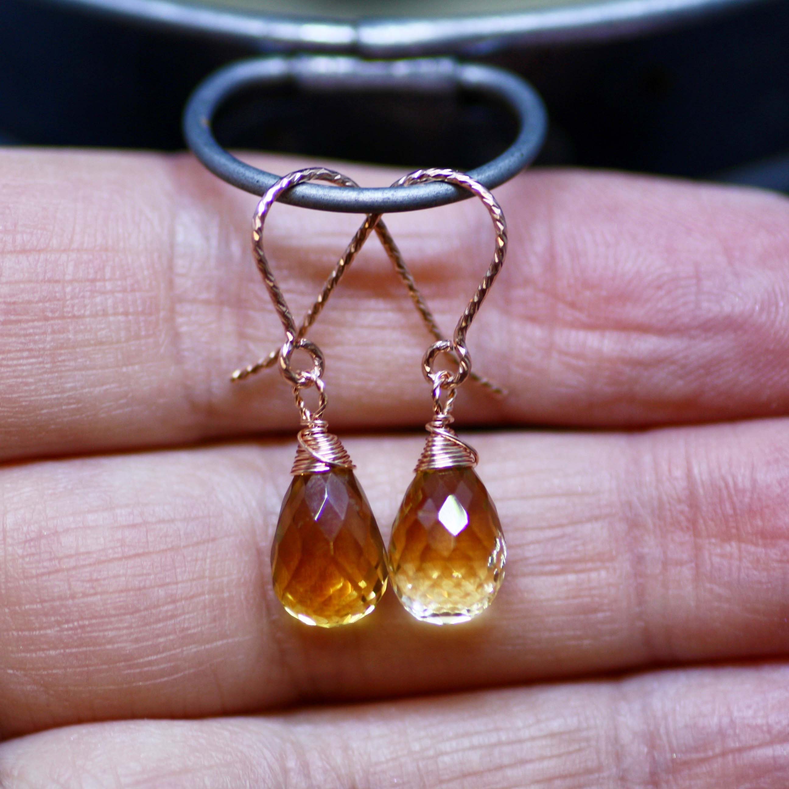 Wire Wrapped Natural Citrine Earrings 14k Rose Gold Filled Etsy Ireland