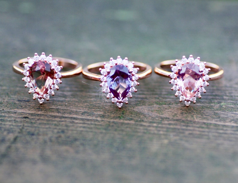 Color Change Alexandrite Diaspore or Morganite Engagement Ring 14k Rose Gold Vermeil