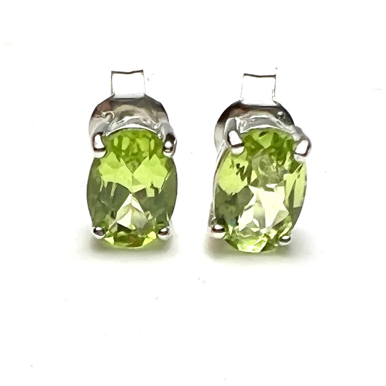 Natural Peridot Stud Earrings Sterling Silver 925 1st 16th Etsy