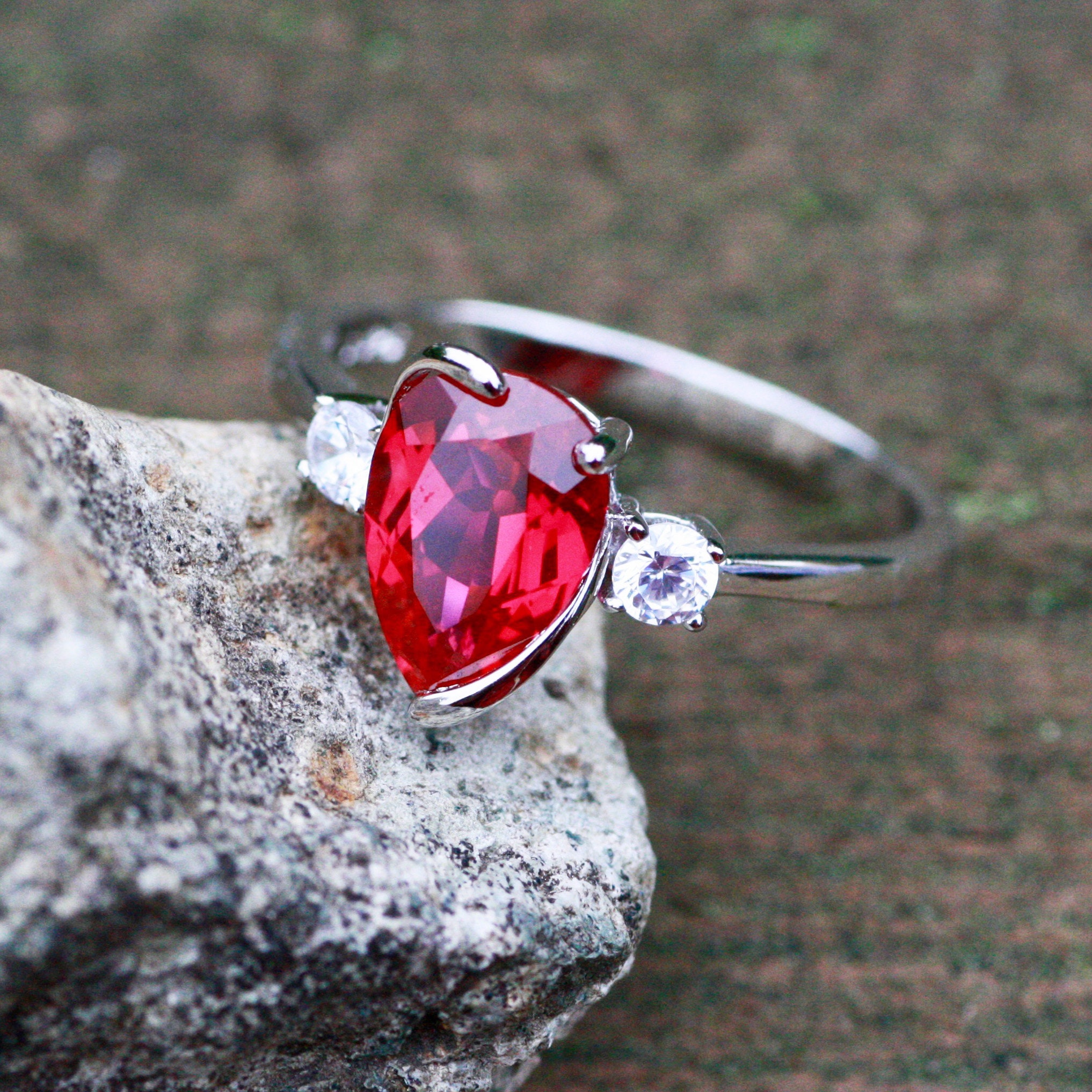 Created Ruby Engagement Ring Sterling Silver 925 July | Etsy