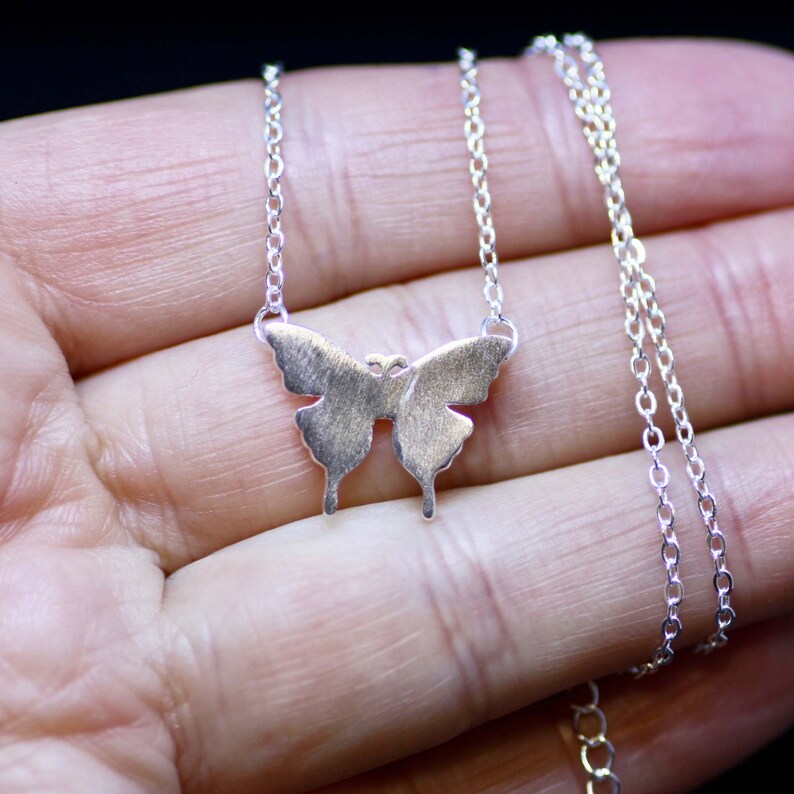 Gift for Her Gift for Teen Pretty Butterfly Necklace Sterling Silver 925 Satin Brushed Finish Gift for Girl