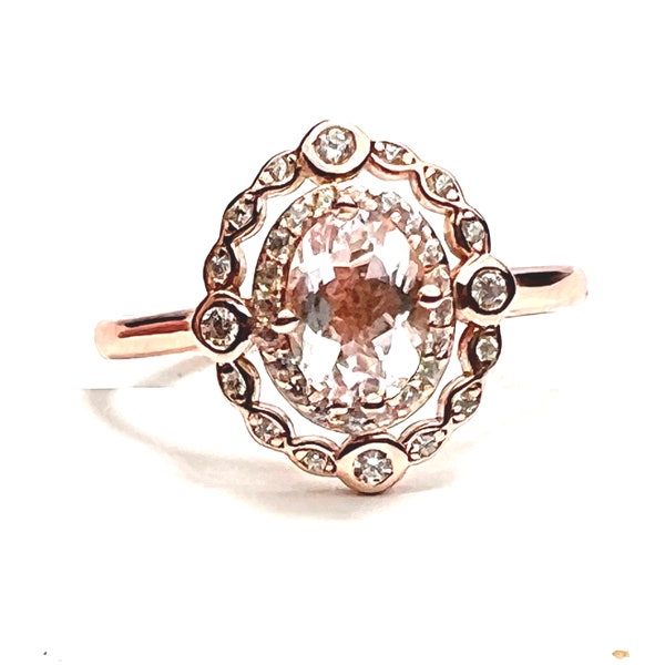 Natural Morganite Engagement Ring 14k Rose Gold Vermeil , Beryl ,  Gift Of Love