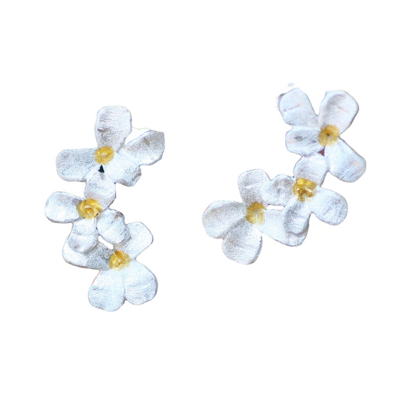 Clematis Flower Earrings Sterling Silver 925 or 18k Gold Vermeil , Symbol of Strength image 2