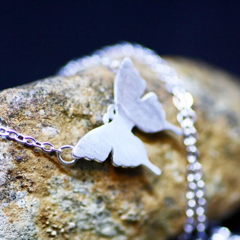 Gift for Her Gift for Teen Pretty Butterfly Necklace Sterling Silver 925 Satin Brushed Finish Gift for Girl