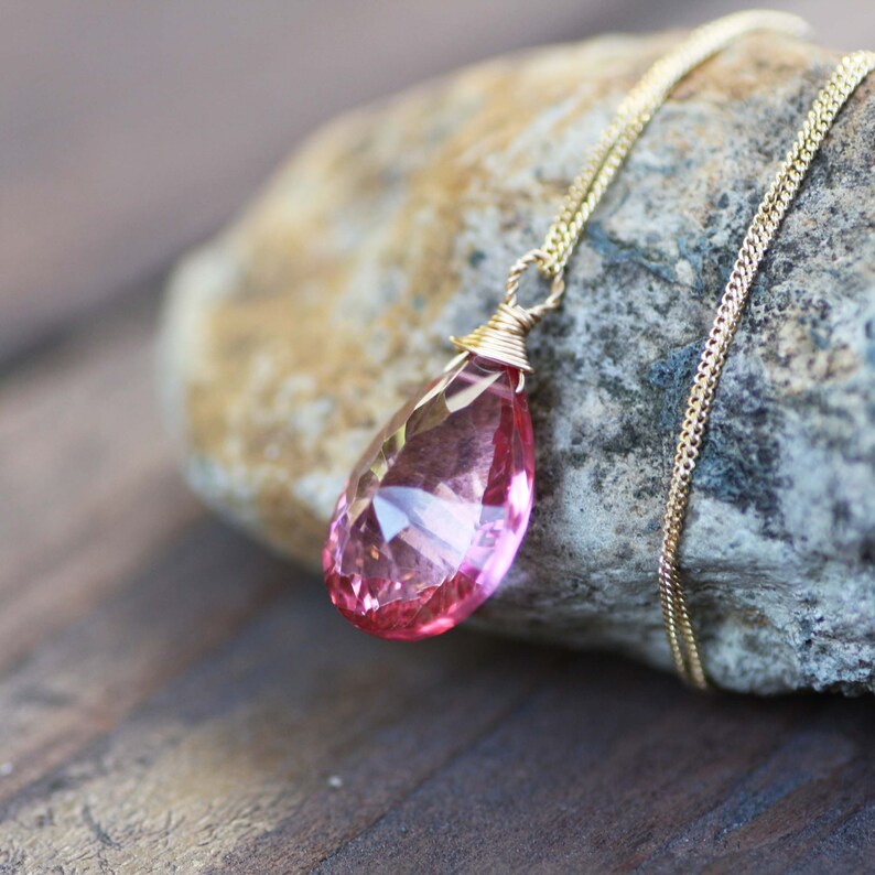 November December Birthstone Wire Wrapped Natural Mystic Pink Topaz Pendant Solid 10K Gold Healing Gem From Canada 4th Anniversary