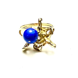 CLEARANCE - Solid 14K Yellow Gold Handmade  Natural Blue Lapis Lazuli Gemstone Ring , Wedding , Bridal , from Canada , 9th Anniversary OOAK