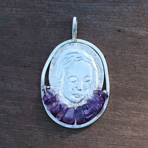 Natural Amethyst Handmade Madonna Pendant in Solid Sterling Silver , February Birthstone , Healing , Religious , CLEARANCE image 6