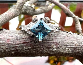 Created London Blue Topaz Ring Solid Sterling Silver 925 , December birthstone