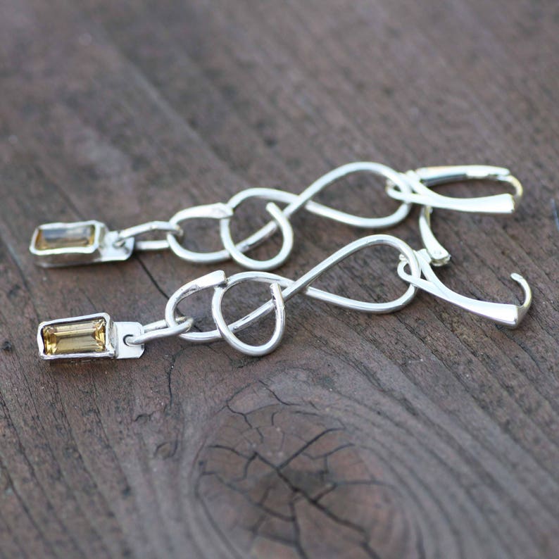 November Birthstone Bezel Set 13th Anniversary from Canada Natural Citrine Earrings Treble Clef Music Design Sterling Silver