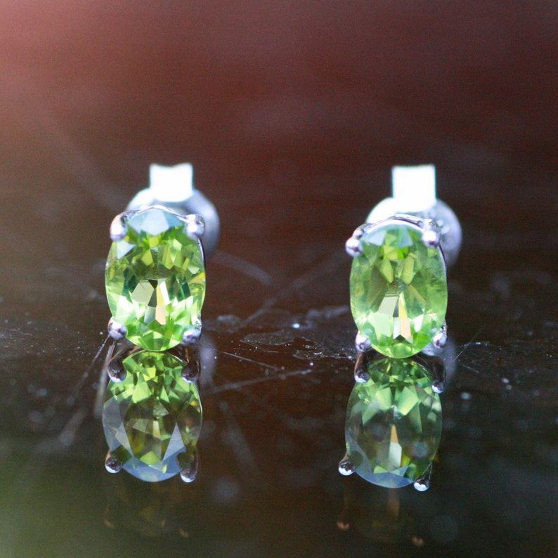 Natural Peridot Stud Earrings Sterling Silver 925 1st 16th Etsy