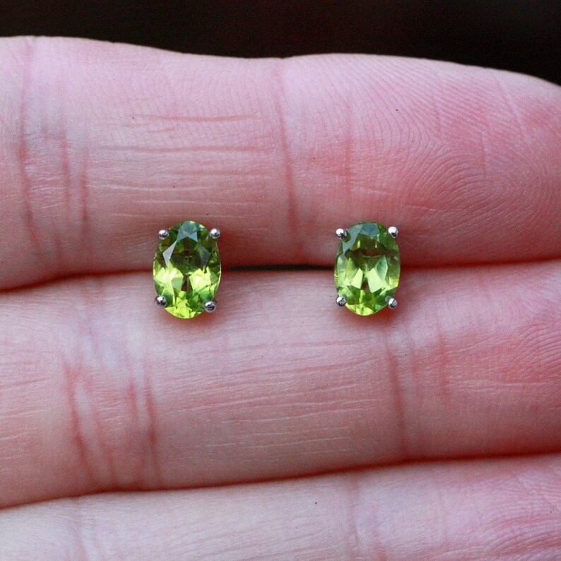 Natural Peridot Stud Earrings Sterling Silver 925 1st 16th Etsy