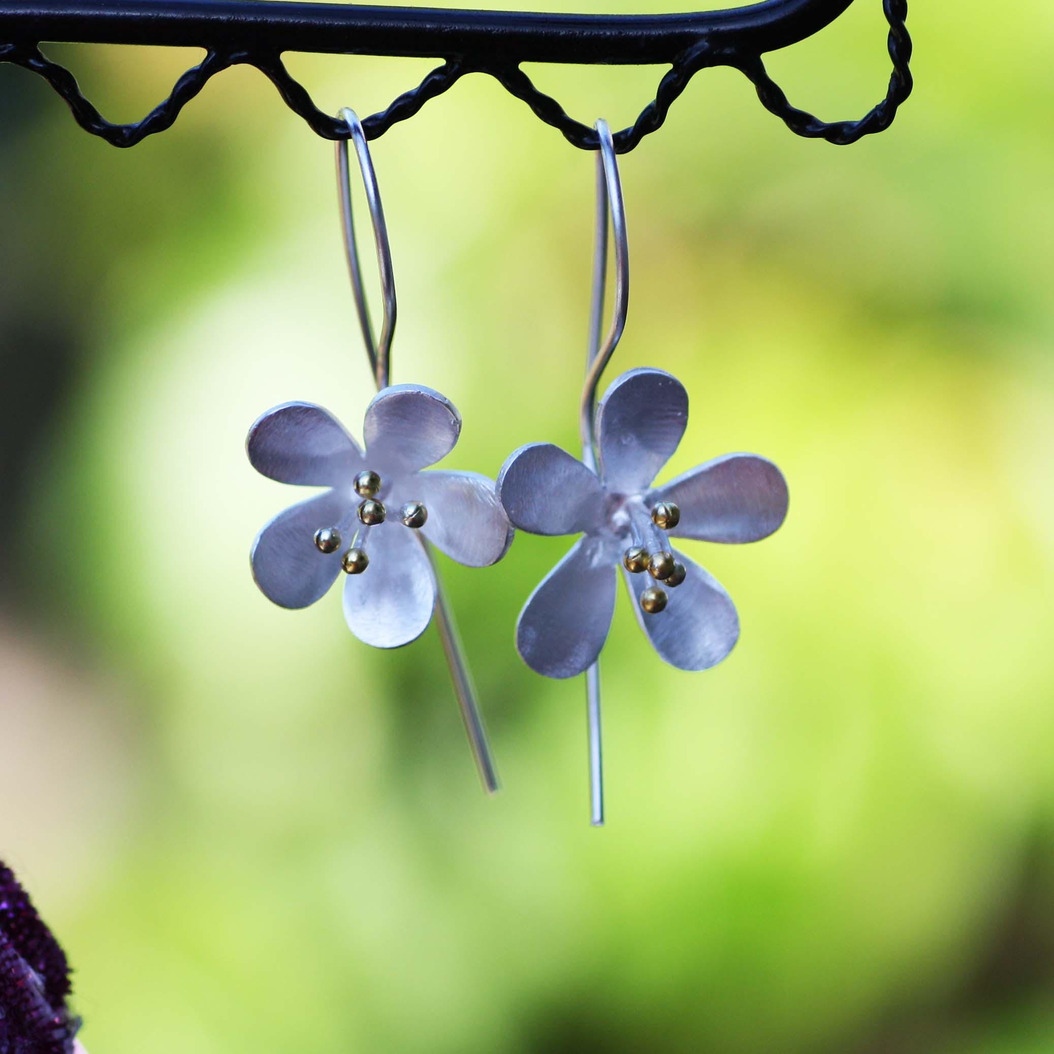 Cherry Blossom Flower Earrings in Solid Sterling Silver and Etsy