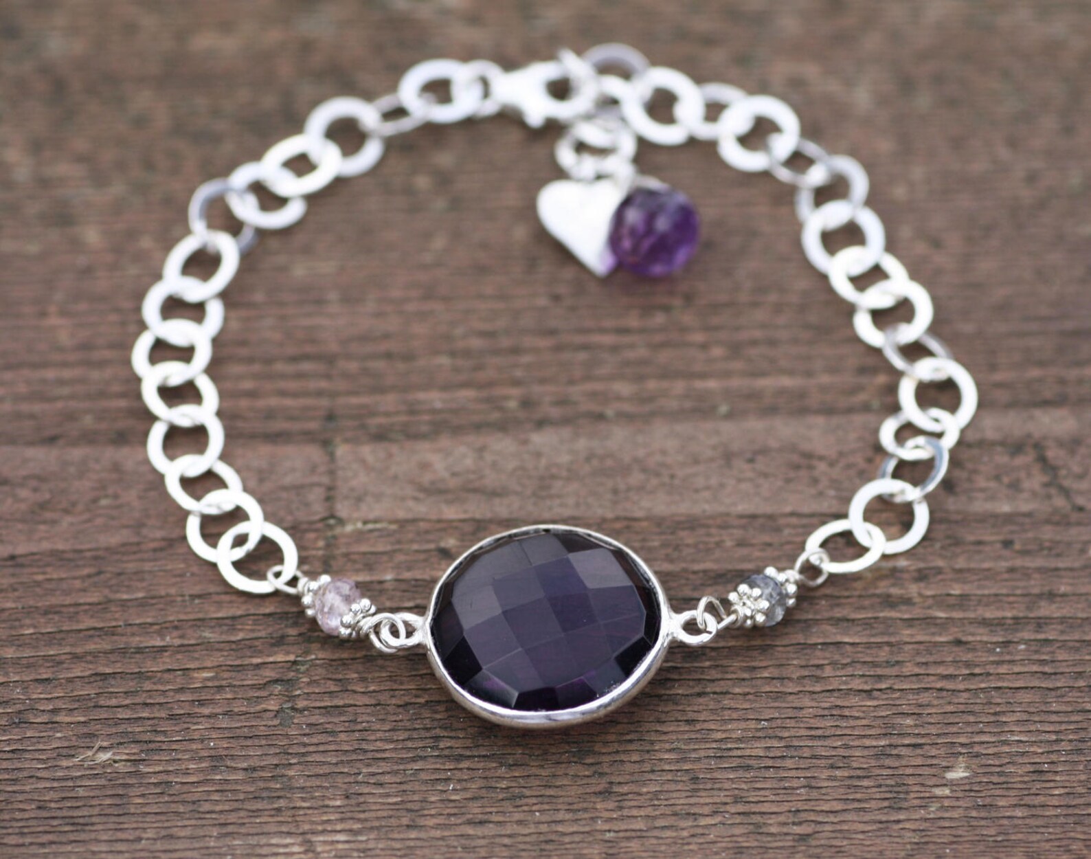 Natural Spinel and Amethyst Bracelet in Sterling Silver Charm | Etsy