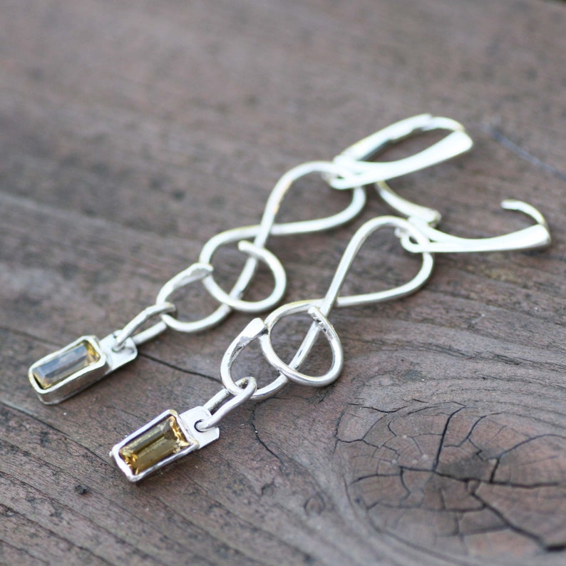 November Birthstone Bezel Set 13th Anniversary from Canada Natural Citrine Earrings Treble Clef Music Design Sterling Silver