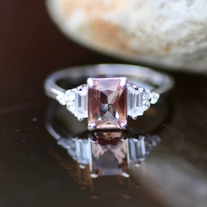 Color Change Emerald Cut Diaspore Engagement Ring Sterling Silver 925 , or Custom Order In Solid Gold