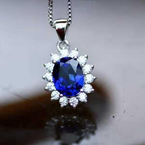 Created Sapphire Pendant Sterling Silver 925 , September Birthstone , 5th 45th Anniversary