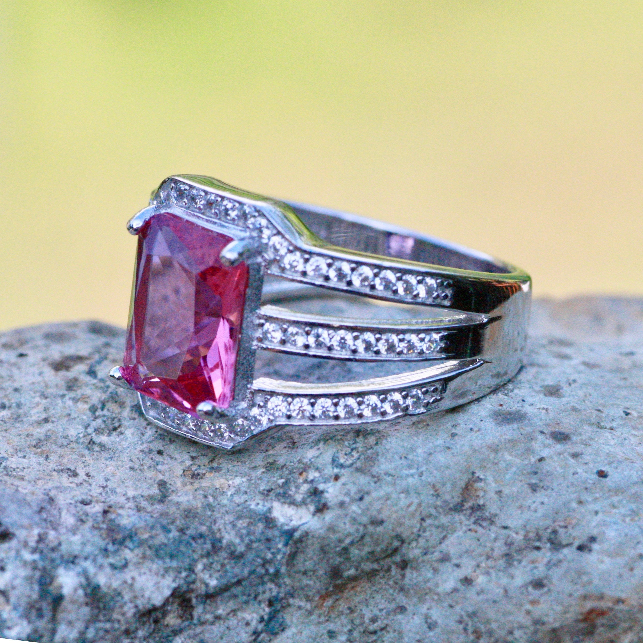 Large Pink Sapphire Ring Solid Sterling Silver 925 | Etsy
