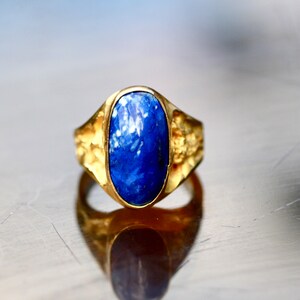 Large Blue Lapis Ring Solid 14K Yellow Gold , December Birthstone , 9th Anniversary , Unisex