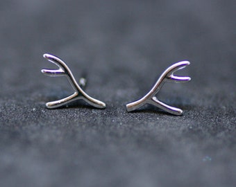 Delicate Tree Branch, Antlers Stud Earrings 925 Sterling Silver , Handmade, From Canada , Simple Everyday