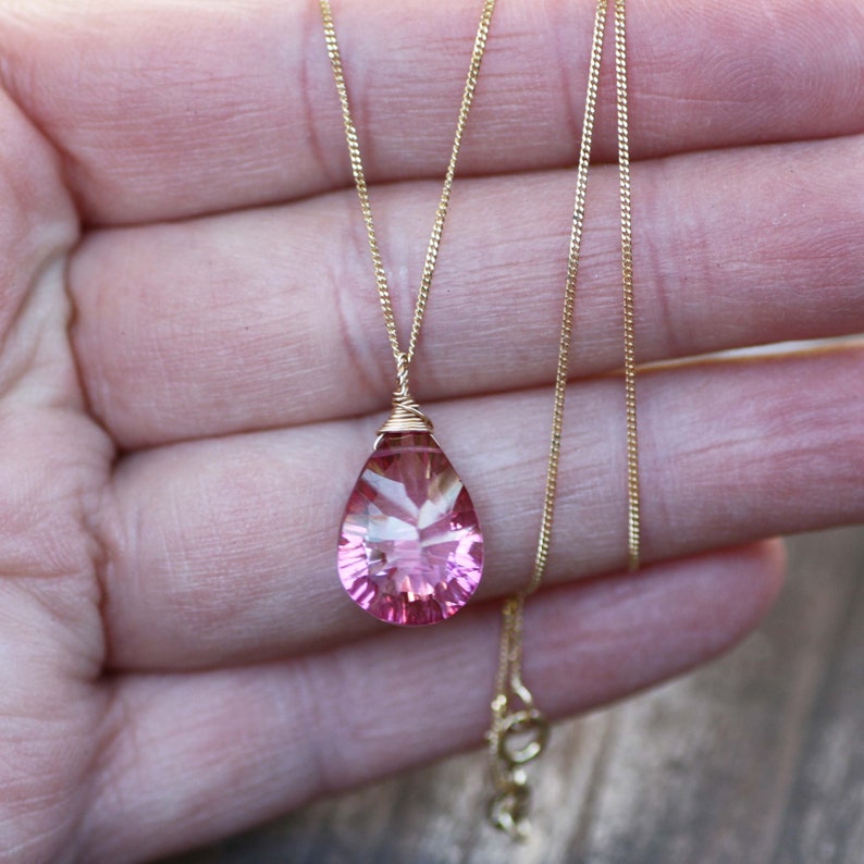 November December Birthstone Wire Wrapped Natural Mystic Pink Topaz Pendant Solid 10K Gold Healing Gem From Canada 4th Anniversary