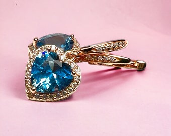 Gorgeous Heart Shaped London Blue Topaz Earrings in 18K Rose Gold Vermeil – Ethical Elegance