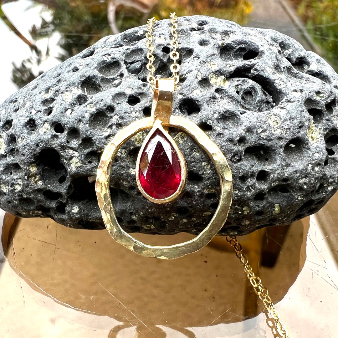 Radiant in Red: Genuine Ruby Pendant in Solid 14K Yellow Gold 585, July ...