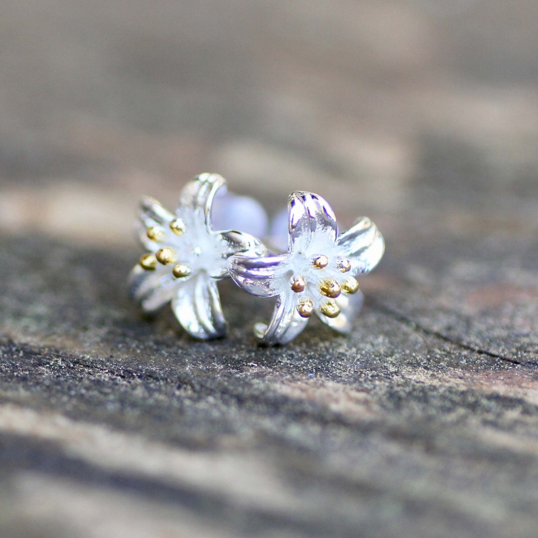 Small Lily Flower Stud Earrings in Solid Sterling Silver and - Etsy
