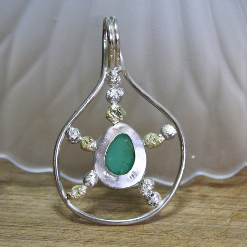 CLEARANCE - Large Natural shops Green Chrysoprase Bezel Set Pendant Solid Sterling Silver , Healing Gem , Wedding , 18th Anniversary