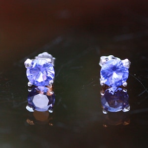 Small Tanzanite Stud Earrings Sterling Silver 925 , December Birthstone , 24th Anniversary , Lab Made Gem