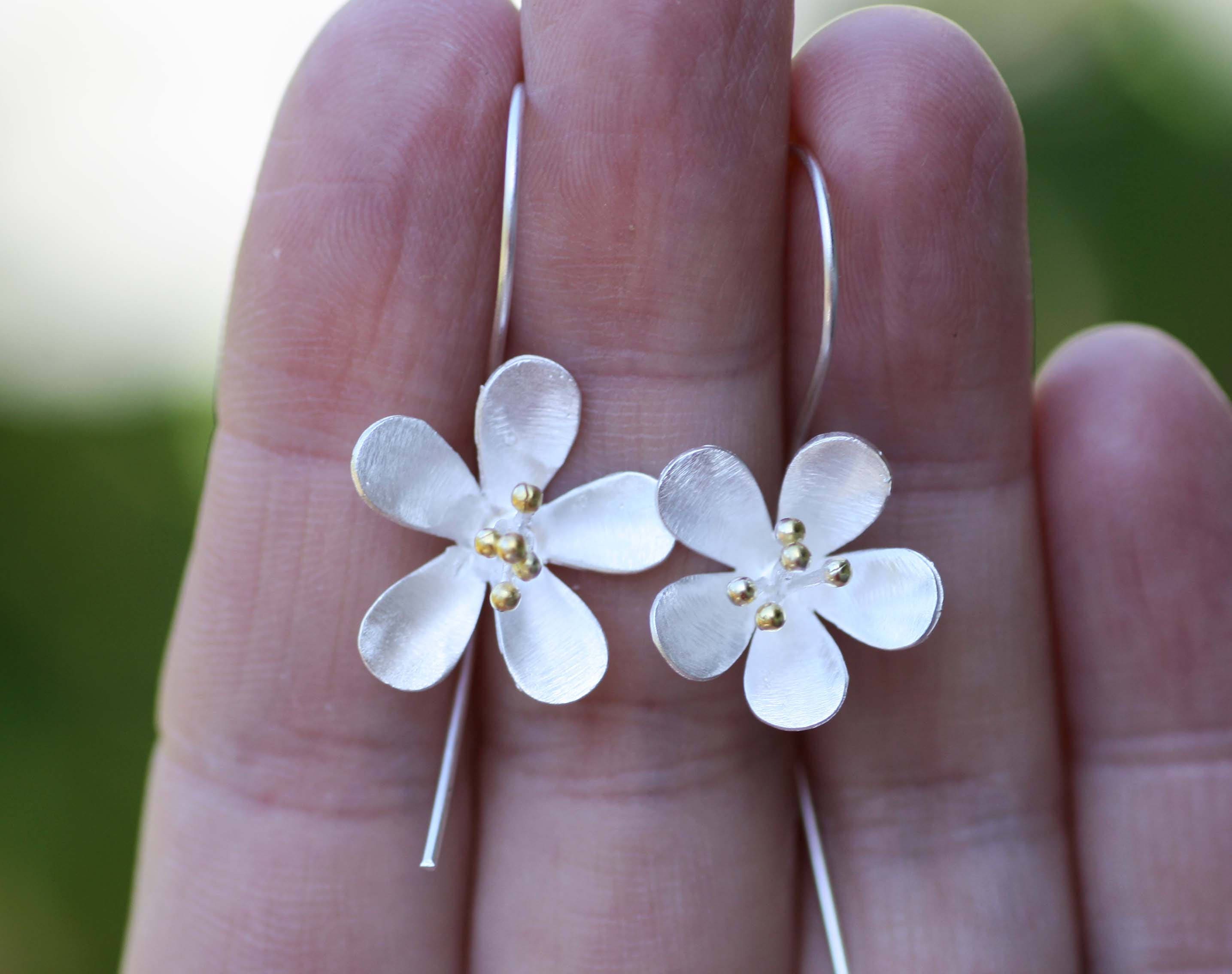 Cherry Blossom Flower Earrings in Solid Sterling Silver and Etsy