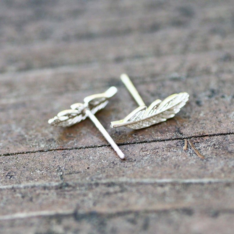 Stud Style From Canada Tiny Feather Earrings Sterling Silver 925 Small Earrings