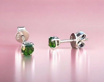 Natural Chrome Diopside Stud Earrings Sterling Silver 925 , 4mm or 5mm