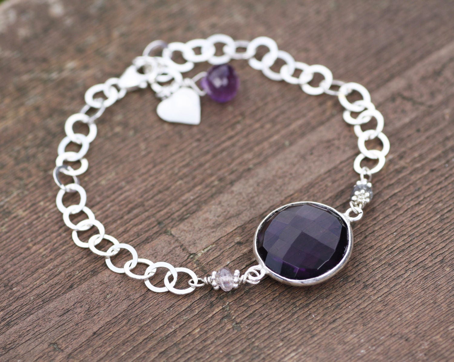 Natural Spinel and Amethyst Bracelet in Sterling Silver Charm | Etsy