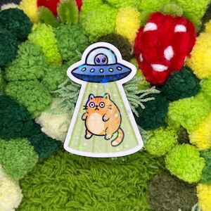 Kitty Abduction Stickers! Cats, Decals, Vinyl, Tumbler, Pets, Animals, Laptop, Water bottle, Cute, Funny, Cartoon, Drawing, Art.