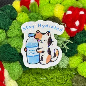¡Manténganse hidratados, gatitos! Gatos, Calcomanías, Vinilo, Vaso, Mascotas, Animales, Laptop, Botella de agua, Lindo, Divertido, Dibujos animados, Dibujo, Arte.